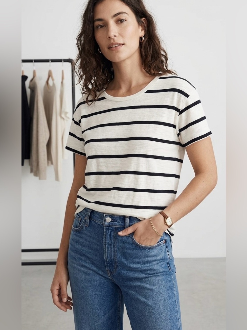 Madewell Black and White Striped Short Sleeve Tee